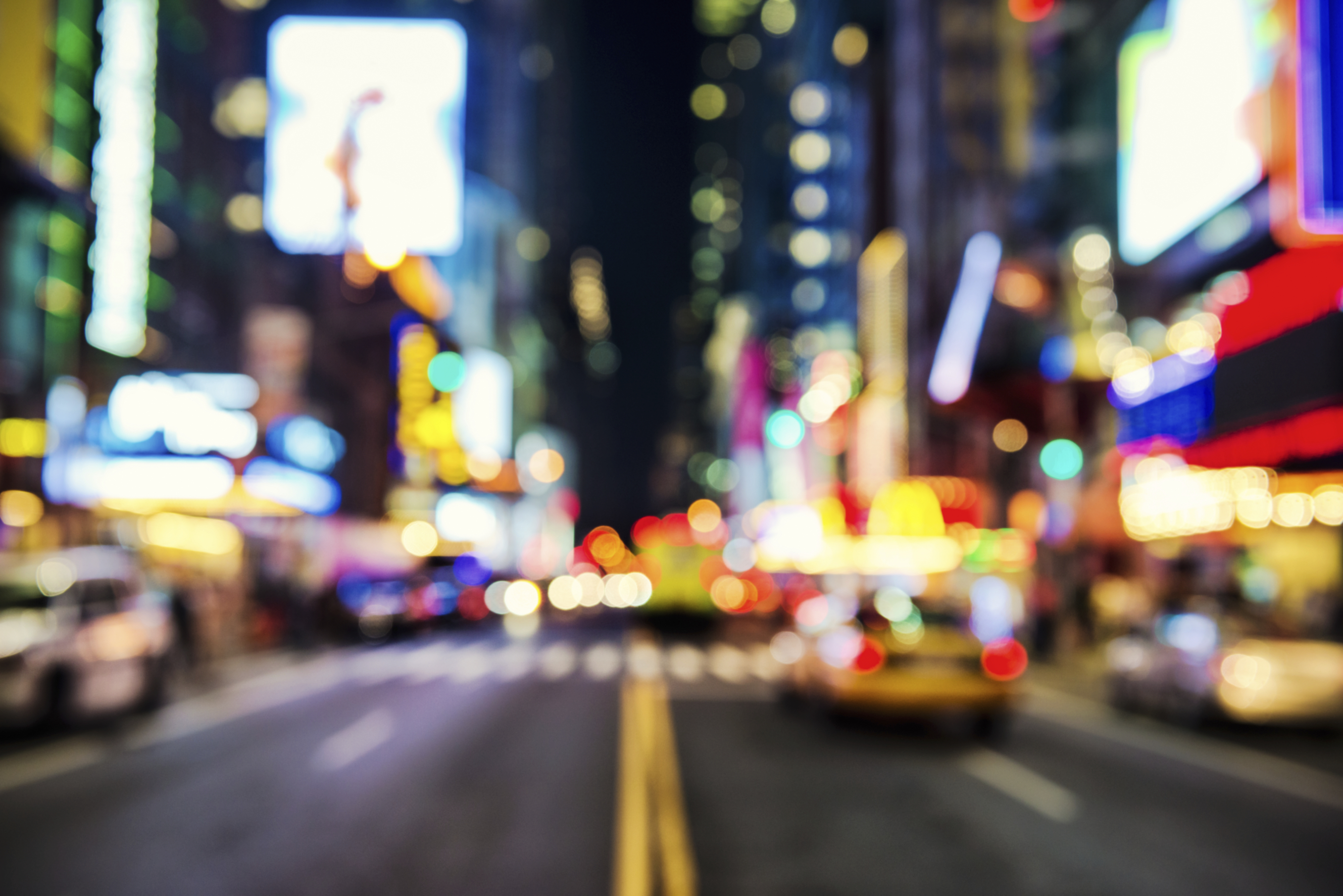 Blurred street illumination and night lights of New York City