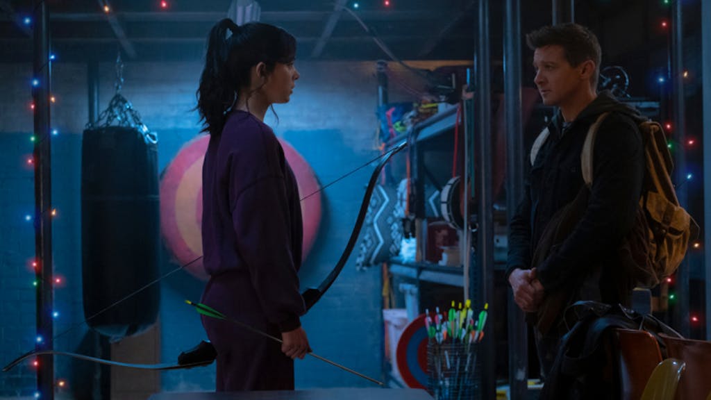 Hailee Stenfield and Jeremy Renner in Hawkeye