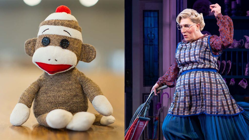 Mrs. Doubtfire and a sock monkey puppet
